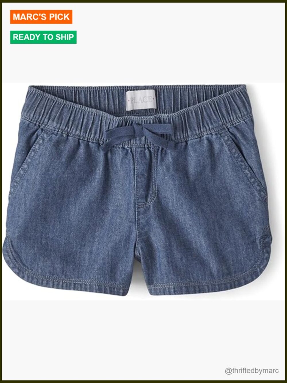 Girls' Denim Pull-On Shorts with Elastic Waistband and Pockets